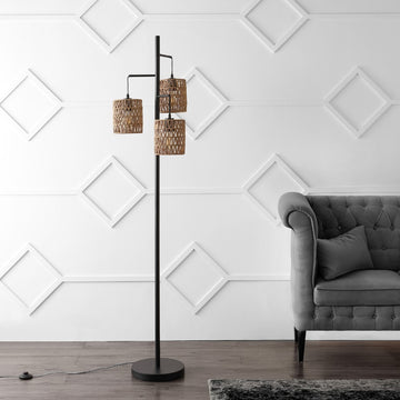 Isla 70.75" 3-Light Mid-Century Bohemian Metal/Rope LED Floor Lamp - JONATHAN Y